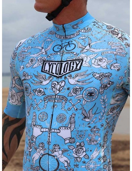  Cycology Herren Radtrikot "Velo Tattoo" Blue -  Cycology Herren Radbekleidung