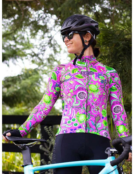  Cycology Dames Fietsshirt Lange Mouw "Secret Garden" Pink -  Winter fietskleding