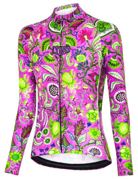  Cycology Dames Fietsshirt Lange Mouw "Secret Garden" Pink -  Winter fietskleding